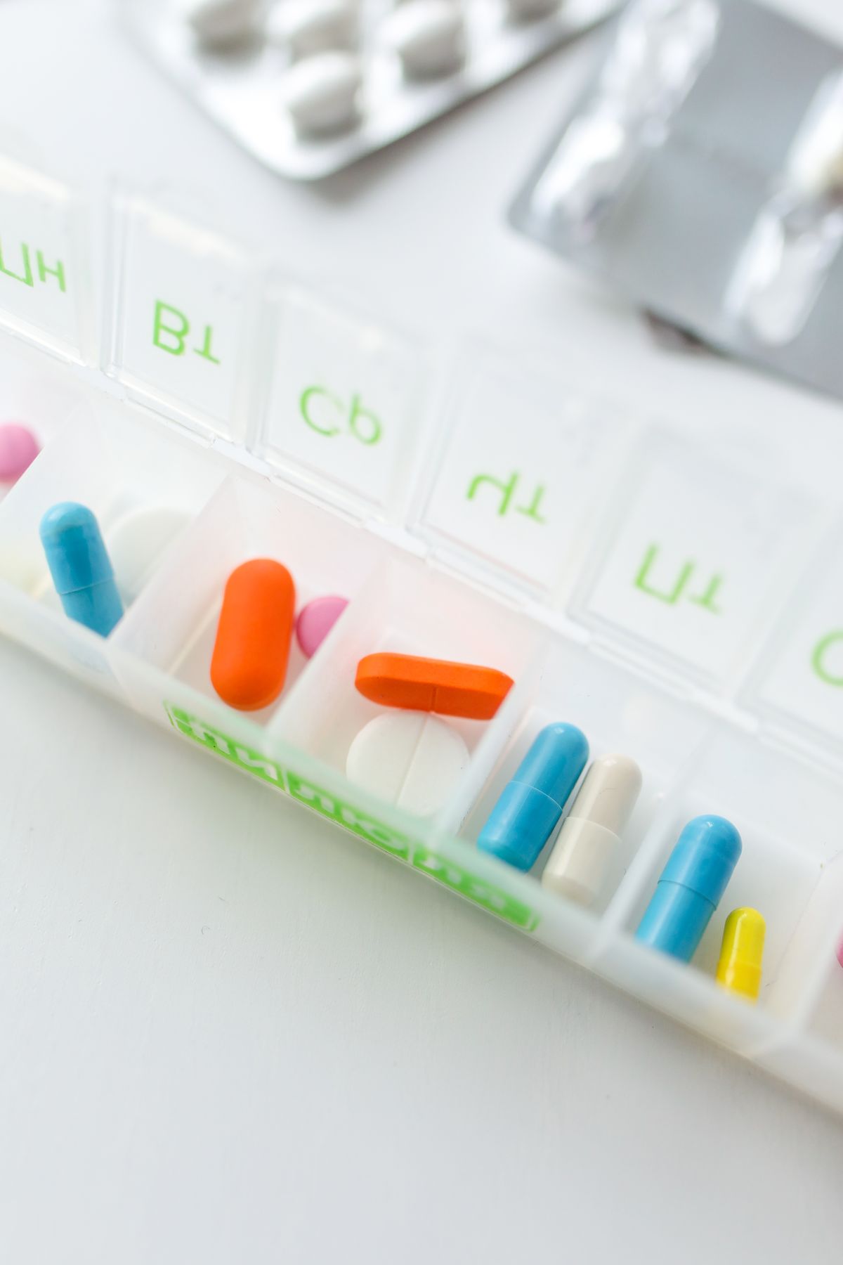 Tablets in a weekly pill organiser